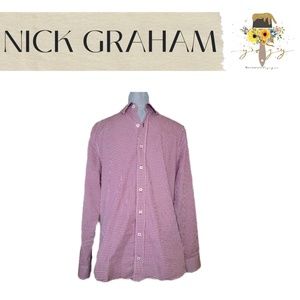 NICK GRAHAM Men's Red Long Sleeve Stretch Modern Fit SIZE SMALL 14.5 - 15  32/33